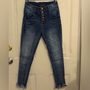 Tinseltown Button Fly High Rise Skinny Jeans Raw Hem Size 3